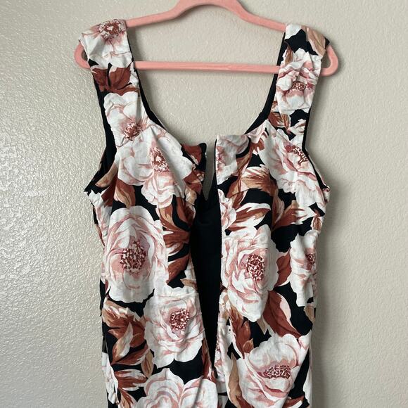 Express Dress Womens XL Black Tan Floral Mini Ruched Sheath Cocktail Preppy NWT - Picture 9 of 14
